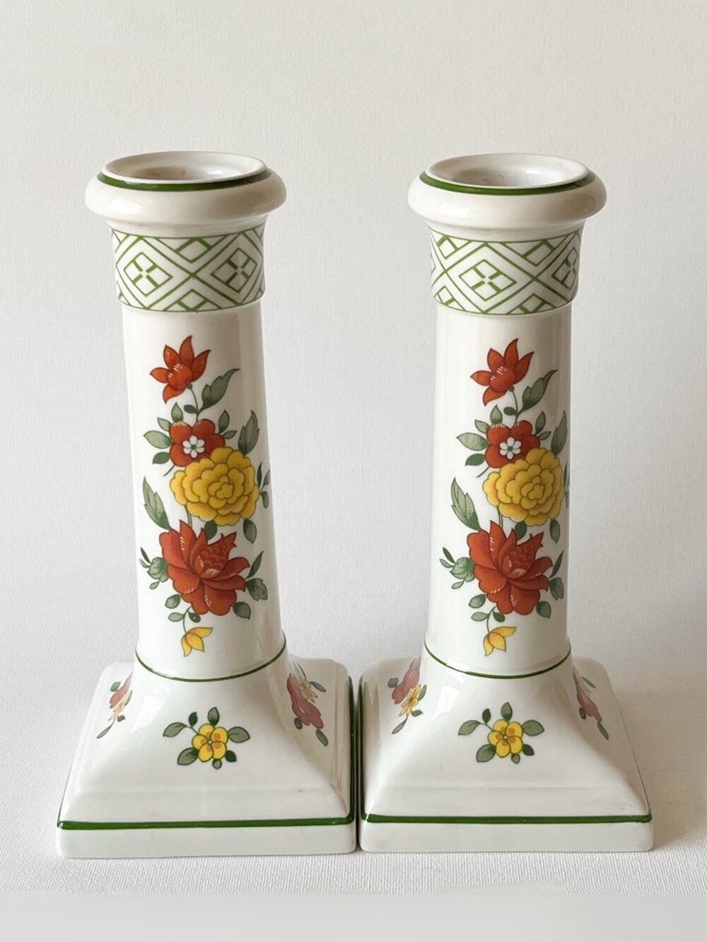 Pair Vintage Villeroy & Boch Summerday Floral Candlestick Holders W Germany - Picture 1 of 8